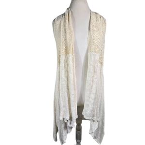 EST. 1946 Cream  Sleeveless Lace & Knit  Boho Open Front Top Size L